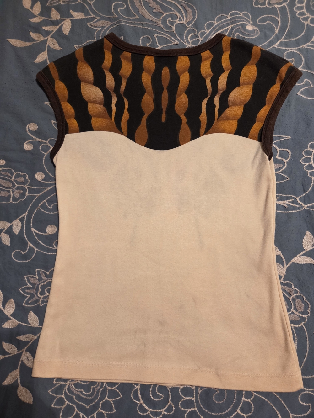 Vintage 1970's Beige Tank Top with Butterfly Graphic and Brown Accents - Picture 2 of 4